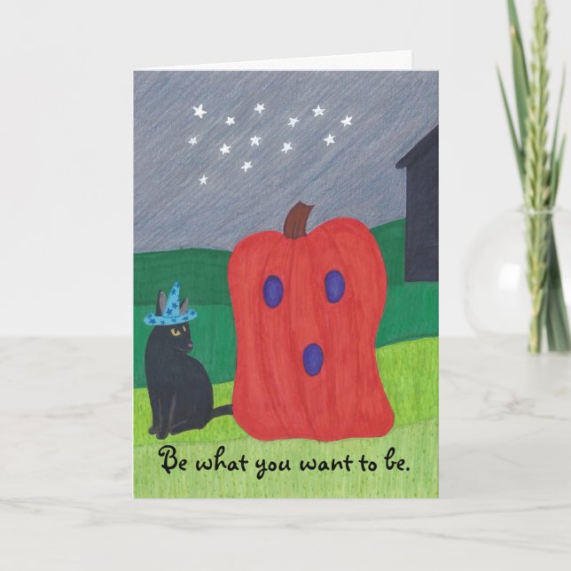 Pumpkin Ghost and Wizard Cat Halloween Cards (Front)