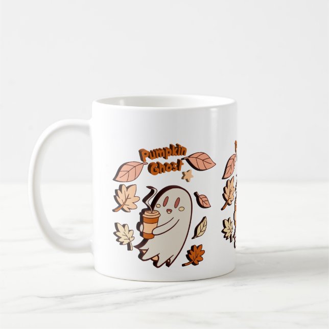 Pumpkin Ghost Autumn Latte Coffee Mug (Left)
