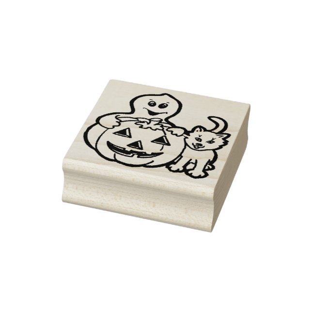Pumpkin ghost cat illustration art stamp (Stamp)