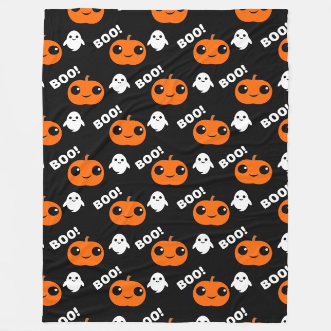 Pumpkin Ghost Halloween Pattern Fleece Blanket (Front)