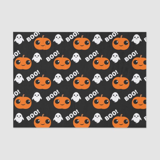 Pumpkin Ghost Halloween Pattern Tissue Paper (Front)