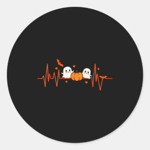 Pumpkin Ghost Heartbeat Ekg Halloween Ecg Tech Car Classic Round Sticker