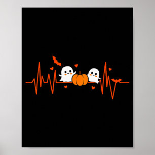 Pumpkin Ghost Heartbeat Ekg Halloween Ecg Tech Car Poster