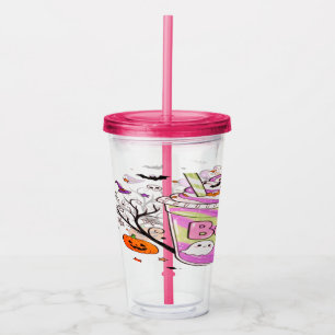 Pumpkin Ghost Pattern Cute Halloween Acrylic Tumbler