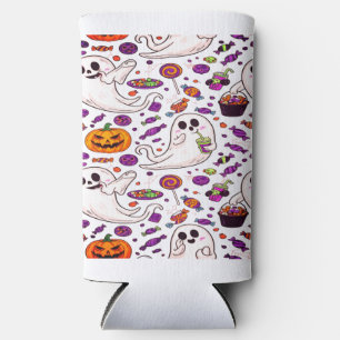 Pumpkin Ghost Pattern Cute Halloween Seltzer Can Cooler