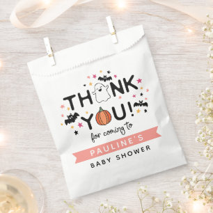 Pumpkin Ghost Pink Halloween Baby Shower Thank You Favour Bag