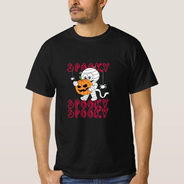  Pumpkin Ghost Red Lettering spooky Halloween  T-Shirt (Front)