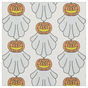 Pumpkin Ghost (white) - Combed Cotton Fabric
