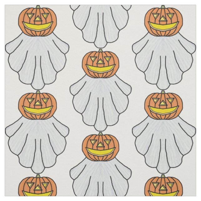 Pumpkin Ghost (white) - Combed Cotton Fabric (Swatch)