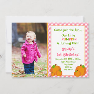 Pumpkin Girl Birthday Invitation 5x7 Photo Card