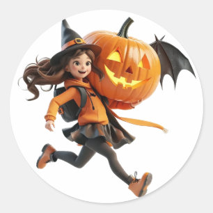 Pumpkin Girl Classic Round Sticker