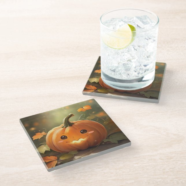 Pumpkin Glass Coaster (Angled)