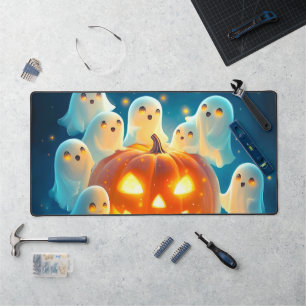 Pumpkin Glow Ghost Party Watercolor Desk Mat