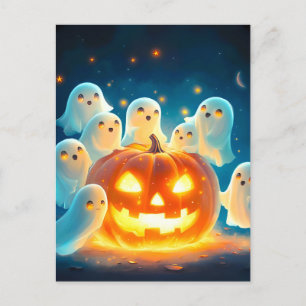 Pumpkin Glow Ghost Party Watercolor Holiday Postcard