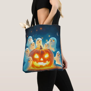 Pumpkin Glow Ghost Party Watercolor Tote Bag