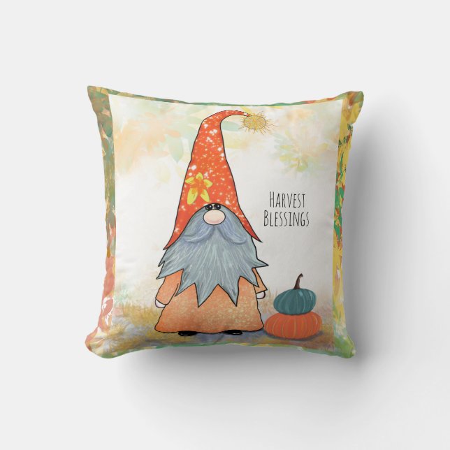 Pumpkin Gnome Throw Pillow (Front)