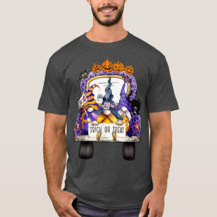 Pumpkin Gnomes In Halloween Truck Leopard Funny Ho T-Shirt