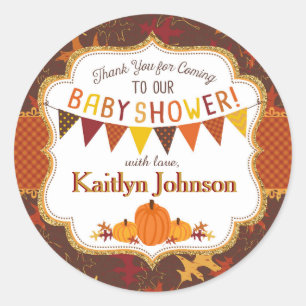 Pumpkin Gold Glitter Autumn Oak Leaves Baby Shower Classic Round Sticker