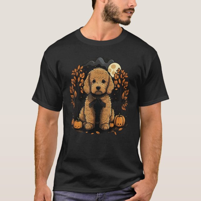 Pumpkin Golden Doodle costume on Goldendoodle Hall T-Shirt (Front)