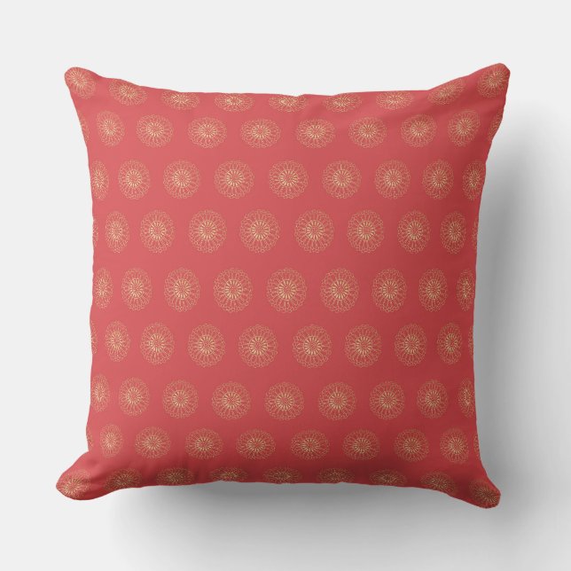 Pumpkin | Golden Zinnia Flower Medallions Cushion (Front)