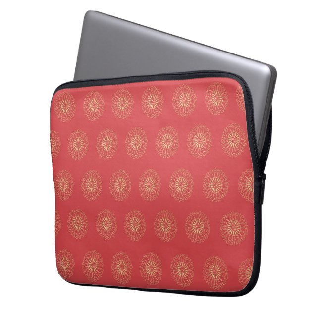 Pumpkin | Golden Zinnia Flower Medallions Laptop Sleeve (Front Left)