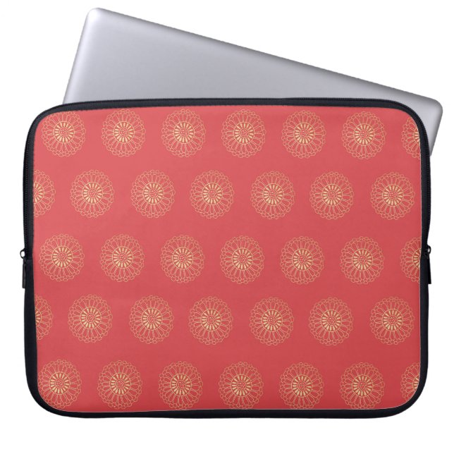 Pumpkin | Golden Zinnia Flower Medallions Laptop Sleeve (Front)