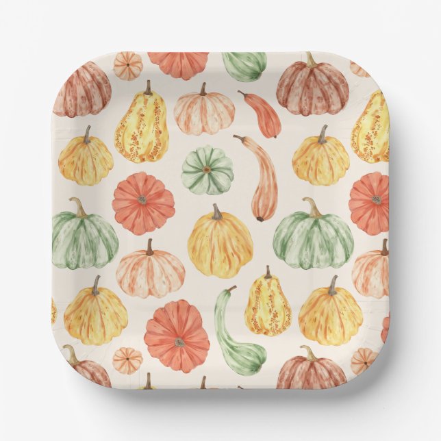 Pumpkin Gourd Autumn Baby Shower Paper Plate (Front)