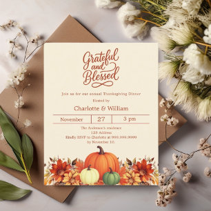 Pumpkin grateful Thanksgiving Dinner invitation