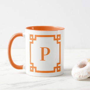 Pumpkin Greek Key Border Monogram Mug