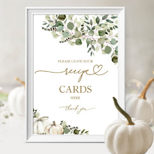 Pumpkin Greenery Bridal Shower Recipe Cards Sign