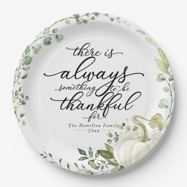 Pumpkin Greenery Eucalyptus Thanksgiving Dinner Paper Plate (Front)