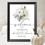 Pumpkin Greenery Fall Bridal Shower Welcome Poster<br><div class="desc">Beautiful greenery pumpkin welcome sign for fall-themed bridal shower. Easy to personalize with your details. Please get in touch with me via chat if you have questions about the artwork or need customization. PLEASE NOTE: For assistance on orders,  shipping,  product information,  etc.,  contact Zazzle Customer Care directly https://help.zazzle.com/hc/en-us/articles/221463567-How-Do-I-Contact-Zazzle-Customer-Support-.</div>