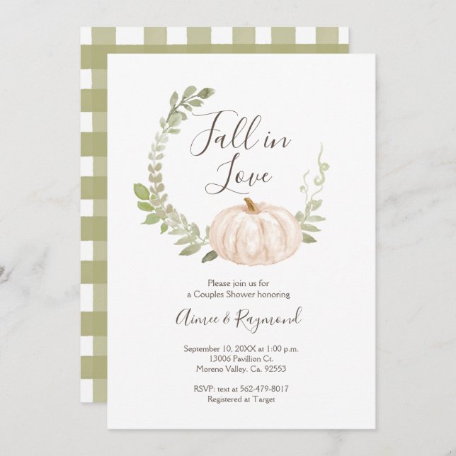 Pumpkin Greenery Fall in Love Couple Shower  Invitation (Front/Back)