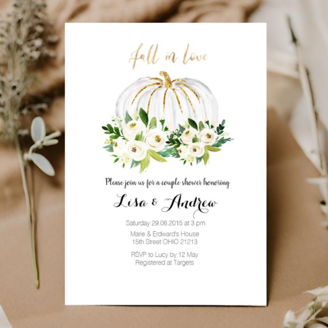Pumpkin Greenery Fall in Love Couples Shower Invitation (Creator Uploaded)