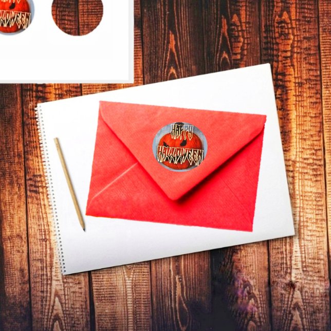 Pumpkin Grin Classic Round Sticker (Get out your party invitations, and events, to mail out with these Pumpkin Grin Round Stickers!)