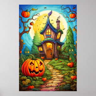 Pumpkin Guarded Halloween Haunted House Poster