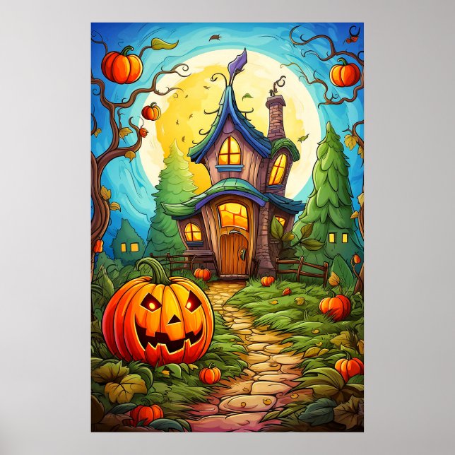 Pumpkin Guarded Halloween Haunted House Poster (Front)