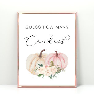 Pumpkin Guess How Many Baby Girl Shower Game Poster