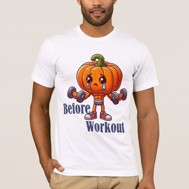 Pumpkin Gym Bro – Before & After Workout Halloween T-Shirt (Front)