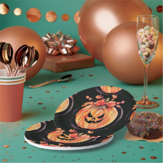 Pumpkin Halloween Art Paper Plate