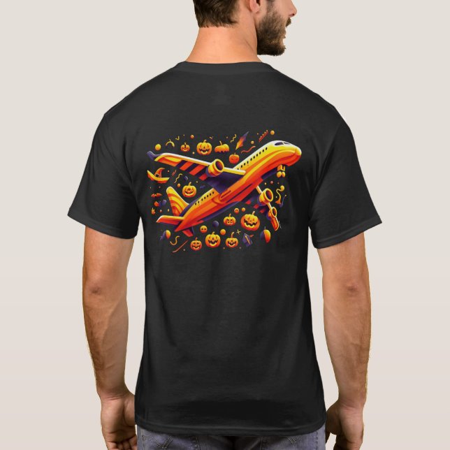 Pumpkin Halloween Aviation Airplane T-shirt (Back)