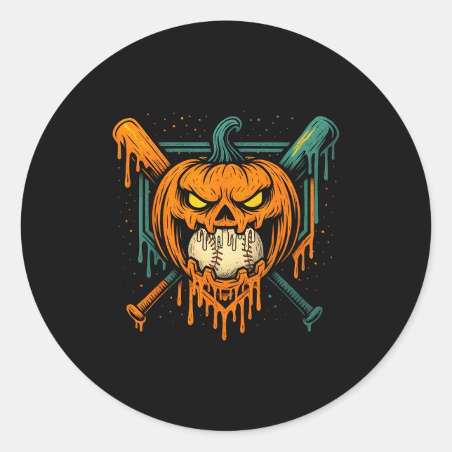 Pumpkin Halloween Baseball Ice Cream Drip Soky Boy Classic Round Sticker (Front)
