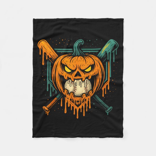 Pumpkin Halloween Baseball Ice Cream Drip Soky Boy Fleece Blanket (Front)