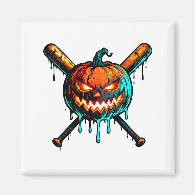 Pumpkin Halloween Baseball Ice Cream Drip Soky Boy Magnet (Front)