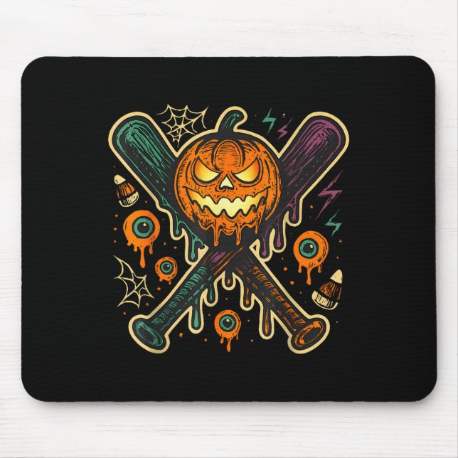 Pumpkin Halloween Baseball Ice Cream Drip Soky Boy Mouse Pad (Front)