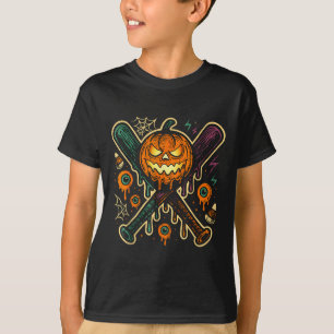 Pumpkin Halloween Baseball Ice Cream Drip Soky Boy T-Shirt