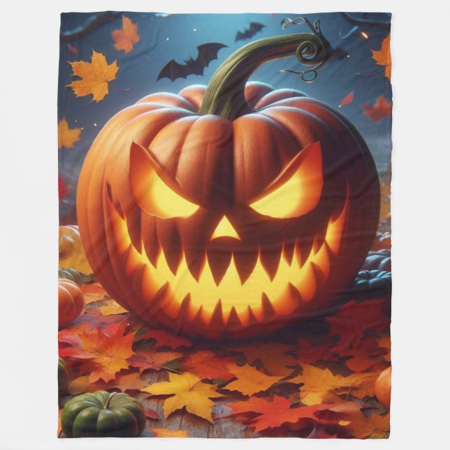 pumpkin/Halloween/bat spooky  Fleece Blanket (Front)