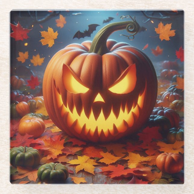 pumpkin/Halloween/bat spooky  Glass Coaster (Front)