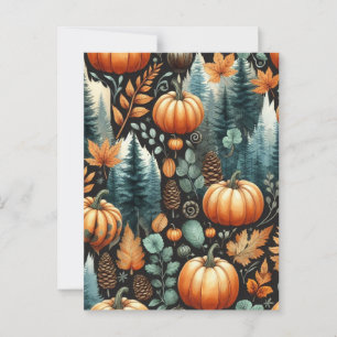 Pumpkin Halloween, Botanical Greenery & Fall  Postcard
