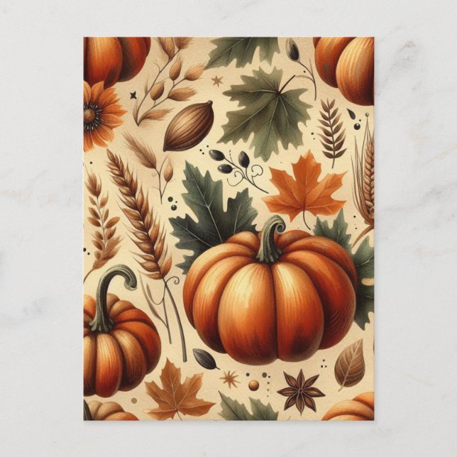 Pumpkin Halloween, Botanical Greenery & Fall  Postcard (Front)